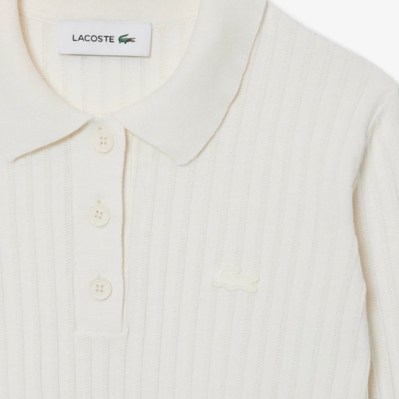 42. LACOSTE Women's Regular Fit Ribbed Knit Polo White Cream Sz 34 - Picture 4 of 4